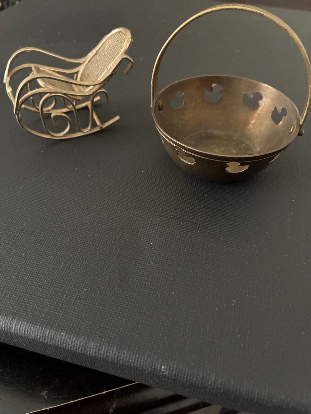 Brass Decorative Mini Basket and Sleigh Set - Brass